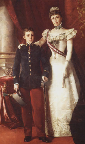 Alfonso XIII y María Cristina la Reina Regente. Cuadro de Luis Álvarez Catalá en 1898